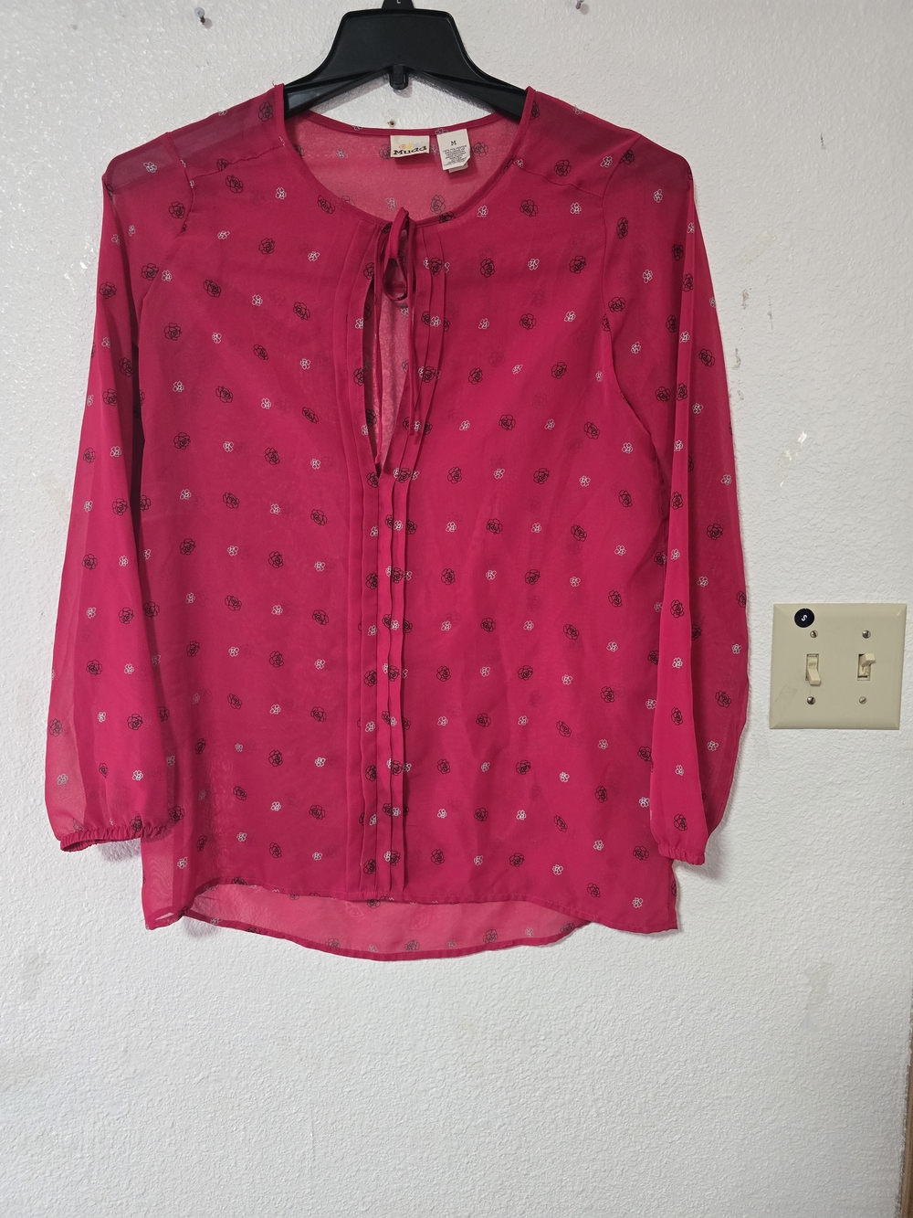 Mudd Red Sheer Tie-Neck Blouse with Metallic Dot Accents